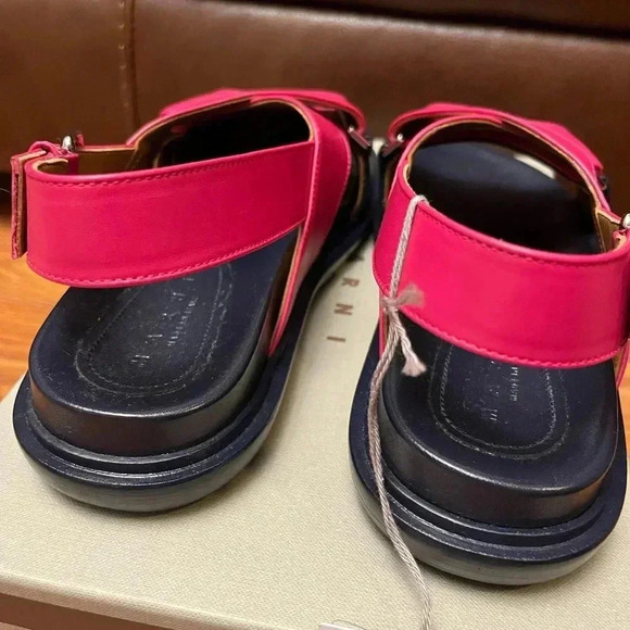 NWT MARNI BLACK LEATHER FUSSBETT FUCHSIA PINK SANDAL SHOE 38 - Picture 4 of 8